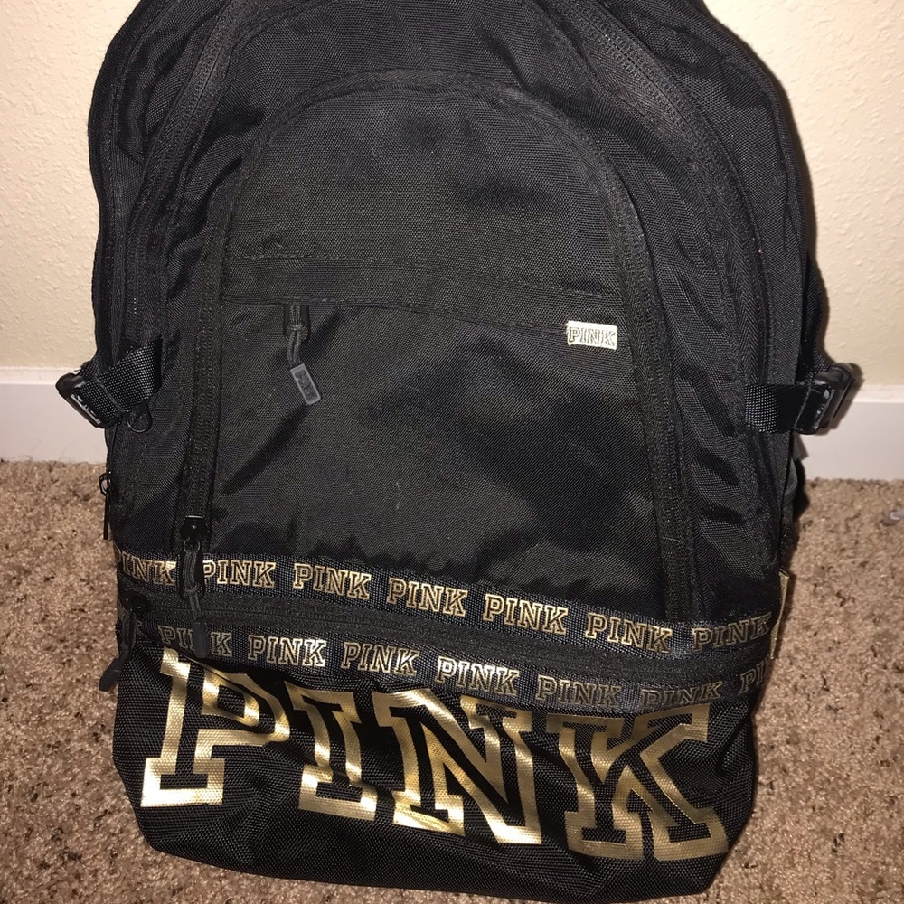 PINK collegiate backpack (black and gold)
